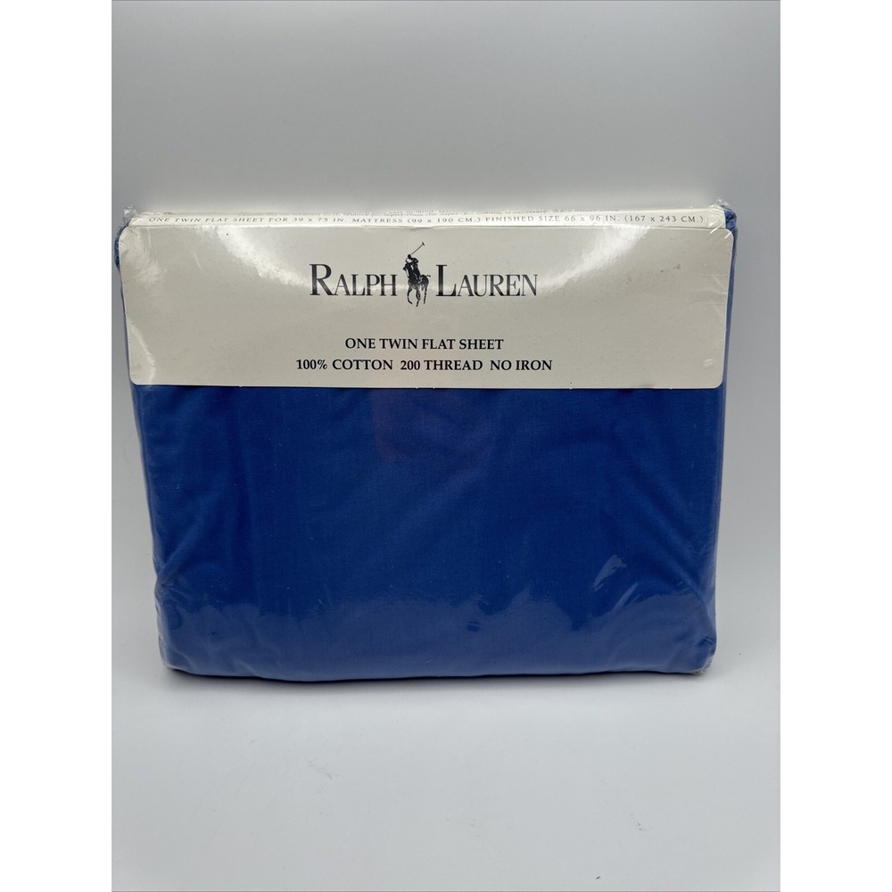Vtg Ralph Lauren Classic Mystic Blue TWIN Flat Bed Sheet USA Made 100% Cotton